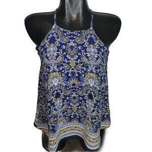 Active USA Blue Paisley Halter Tank Top Size S